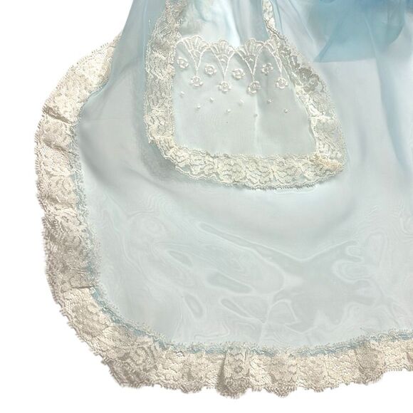 Vintage Apron Light Blue Sheer Lace Front Pocket Tie Back Feminine Pin Up - Picture 3 of 6